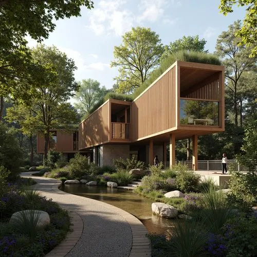 forest house,cohousing,timber house,house in the forest,passivhaus,3d rendering,wooden house,dunes house,treehouses,mid century house,modern house,elveden,landscape design sydney,landscaped,ecovillages,summer house,renderings,revit,wooden decking,corten steel