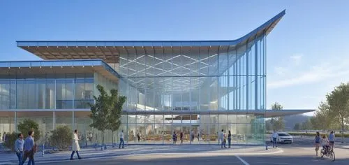 Commercial Building with glass facade,renderings,ubc,glass facade,cupertino,macewan,yvr,ucsd,new building,uoit,kettunen center,revit,multistoreyed,3d rendering,technion,genentech,new city hall,calpers