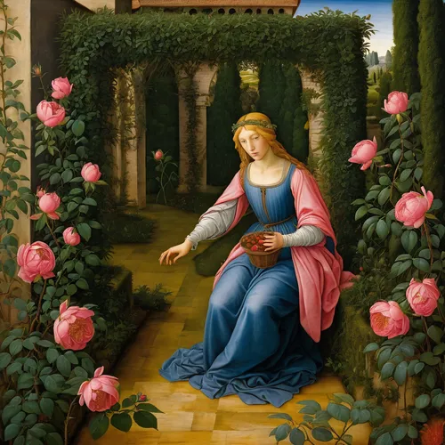 girl in the garden,girl picking flowers,the annunciation,secret garden of venus,way of the roses,garden door,rosebushes,rose garden,girl in flowers,roses frame,landscape rose,bella rosa,flower of the passion,rose frame,rosarium,noble roses,the sleeping rose,the prophet mary,with roses,flower garden,Art,Classical Oil Painting,Classical Oil Painting 34