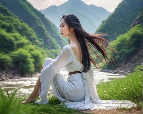 oriental longhair,inner mongolian beauty,mulan,oriental princess,landscape background,asian semi-longhair,asian woman,vietnamese woman,oriental girl,chinese art,junshan yinzhen,girl in a long dress,shahe fen,ao dai,rou jia mo,china massage therapy,asian vision,fantasy picture,xuan lian,chinese background,Conceptual Art,Fantasy,Fantasy 03