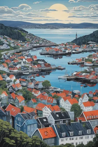 Imagine a futuristic cityscape in Stavanger filled with advanced technology.,bergen,bodø,trondheim,bohuslän,norway coast,kirkenes,husavik,nuuk,bornholm,norway nok,jøssingfjorden,olle gill,sjømannskirk