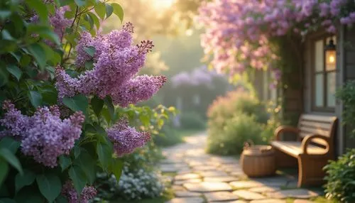 lilacs,lilac tree,cottage garden,lilac flowers,wisteria,common lilac,golden lilac,lilac arbor,lilac blossom,lilac flower,beautiful garden flowers,splendor of flowers,white lilac,hyacinths,spring morning,lavender flowers,pathway,home landscape,lilac branch,the lavender flower,Photography,General,Realistic