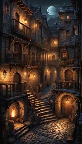 medieval street,medieval town,the cobbled streets,night scene,mountain settlement,old town,old city,cobblestone,townscape,wooden houses,medieval architecture,knight village,tuff stone dwellings,aurora village,ancient city,hamelin,escher village,alpine village,mountain village,fantasy landscape,Unique,Design,Infographics