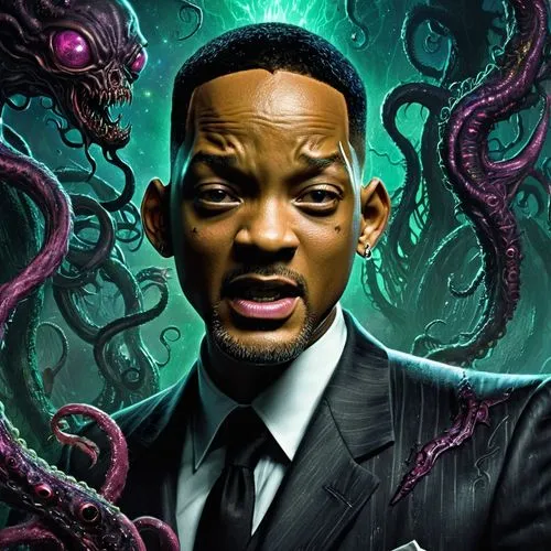 lovecraftian,rza,lovecraft,fishburne,snoop,a black man on a suit,Illustration,Realistic Fantasy,Realistic Fantasy 47