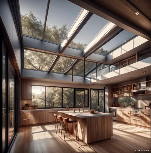 modern kitchen,folding roof,daylighting,glass roof,modern kitchen interior,wooden windows,timber house,kitchen design,wooden roof,dunes house,mid century house,wooden beams,breakfast room,big kitchen,