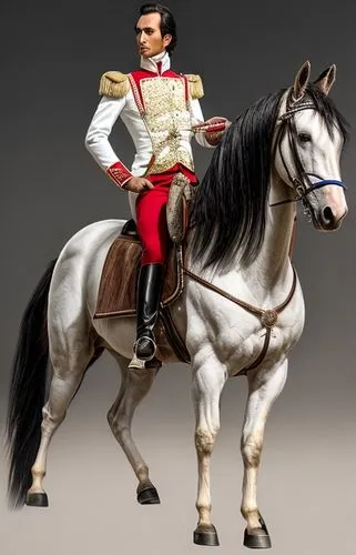 Portrait, Equestrian of the Liberator, Simón Bolívar, Riding on a beautiful, white horse, called palomo, heading to Quito Ecuador, under the night of full moon.,napoleon bonaparte,schleich,cavalry,equ