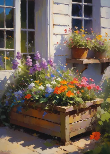 flower box,flower boxes,cottage garden,flowerbox,garden bench,flower bed,summer flowers,geraniums,window sill,flower shop,flowerbed,flower garden,pansies,petunias,corner flowers,windowsill,summer cottage,in the early summer,late summer,flower pots,Conceptual Art,Sci-Fi,Sci-Fi 22