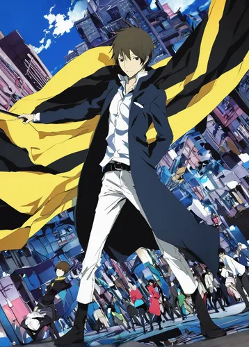 haruhi suzumiya sos brigade,persona,uruburu,anime japanese clothing,umeda,mako,toori,yukio,black yellow,flagman,sky city,taichi,sailing blue yellow,yellow and blue,skycraper,shibuya crossing,anime cartoon,anime 3d,detective conan,world end,Illustration,Retro,Retro 19