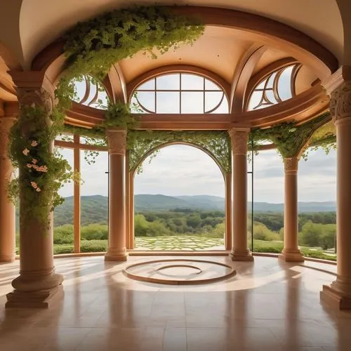 cochere,loggia,archways,inglenook,pergola,earthship,orangerie,orangery,roof landscape,nemacolin,semi circle arch,vaulted ceiling,rivendell,conservatory,cottars,archly,rotunda,monticello,wedding hall,philbrook,Illustration,Realistic Fantasy,Realistic Fantasy 36