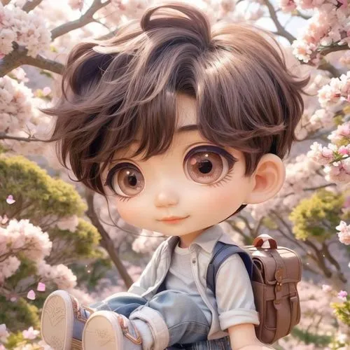 takato cherry blossoms,cute cartoon character,japanese sakura background,cute cartoon image,the cherry blossoms,spring background,cherry blossoms,almond blossom,child in park,miguel of coco,anime cartoon,blossoms,anime boy,springtime background,chidori is the cherry blossoms,world digital painting,spring blossoms,clay doll,cherry blossom,artist doll