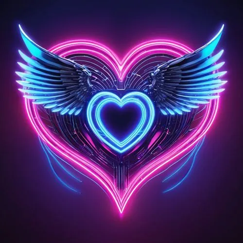 neon valentine hearts,winged heart,heart background,flying heart,heart pink,neon sign,Photography,General,Realistic