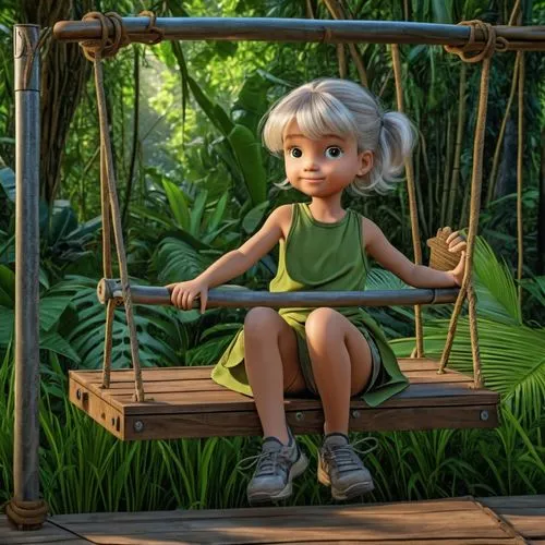 a digital painting of a little girl sitting on a swing,empty swing,swingset,wooden swing,garden swing,tinkerbell,swing set,agnes,adrien,vidalia,menehune,swinging,arrietty,tangled,girl sitting,swing,ta