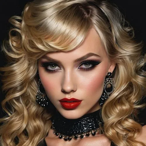 vintage makeup,vanderhorst,red lips,vampy,red lipstick,eyes makeup,blonde woman,airbrushed,loboda,blond girl,rankin,glamour girl,juvederm,gothic style,airbrush,blonds,derivable,gothic portrait,beauty face skin,vamped,Conceptual Art,Fantasy,Fantasy 04