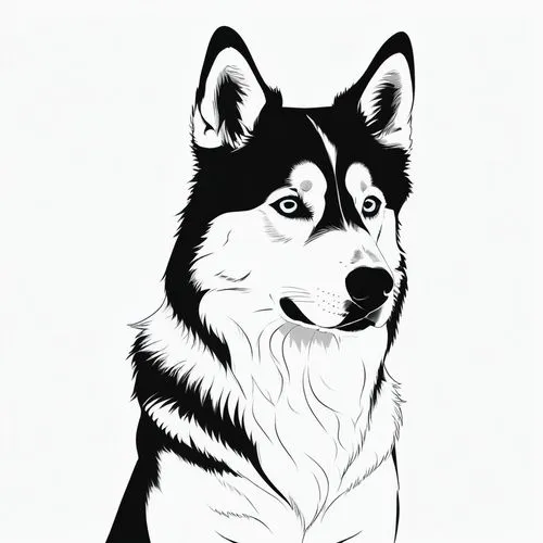 dog line art,dog illustration,dog drawing,siberian husky,balto,huskic,Illustration,Black and White,Black and White 33