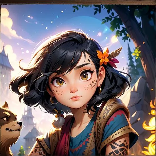 a stylized woman artist, white highlight on black hair, a brush on her ear,vanessa (butterfly),ursa,portrait background,mulan,meteora,wuchang,monsoon banner,honmei choco,diwali banner,game illustratio