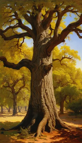 oak tree,old gnarled oak,robert duncanson,californian white oak,bodhi tree,brown tree,rosewood tree,oak,elm tree,golden trumpet tree,argan tree,flourishing tree,european beech,deciduous tree,oregon white oak,maple tree,scarlet oak,osage orange,black oak,red oak,Art,Classical Oil Painting,Classical Oil Painting 42