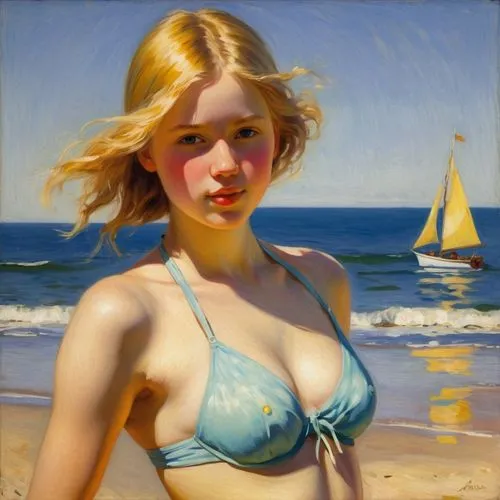 blonde woman,donsky,chudinov,currin,whitmore,hoshihananomia,the sea maid,young woman,mesdag,heatherley,blonde girl,bather,colsaerts,oil painting,hildebrandt,lobanov,puttnam,palizzi,feitelson,jasinski,Art,Classical Oil Painting,Classical Oil Painting 20