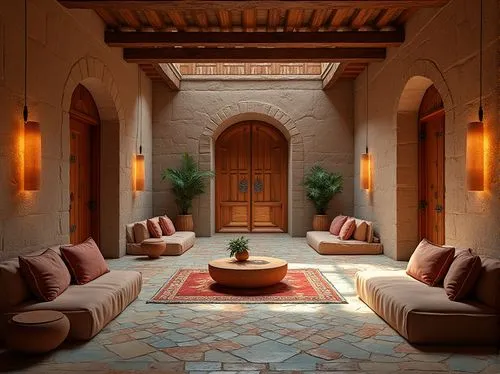 amanresorts,riad,moroccan pattern,inside courtyard,patio,cabana