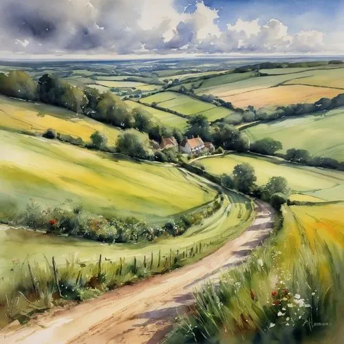 exmoor,brook landscape,rural landscape,farm landscape,south downs,cissbury,Illustration,Paper based,Paper Based 11