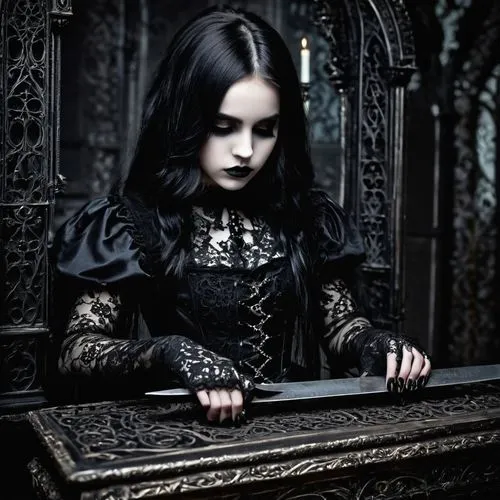 gothic portrait,gothic woman,gothic style,gothic,dark gothic mood,gothic dress,shrilly,victoriana,malefic,jordison,vampy,goth woman,dark angel,lacrimosa,goth like,darkling,goth,volturi,bathory,vampyres,Illustration,Realistic Fantasy,Realistic Fantasy 46