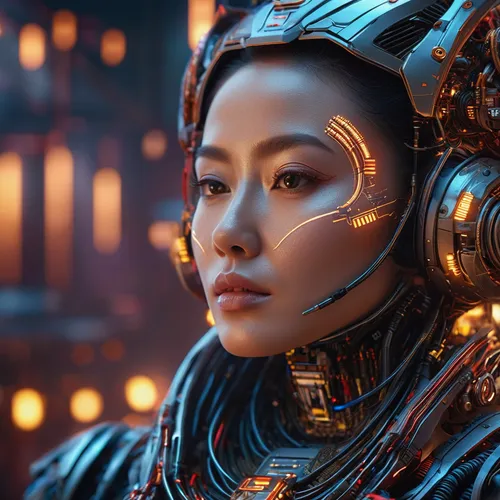 Create a romantic tale of a forbidden love between Zhu Bajie and a celestial being.,cyborg,scifi,asian vision,sci fiction illustration,cyberpunk,cybernetics,shanghai,ai,asian woman,echo,sci fi,sci-fi,