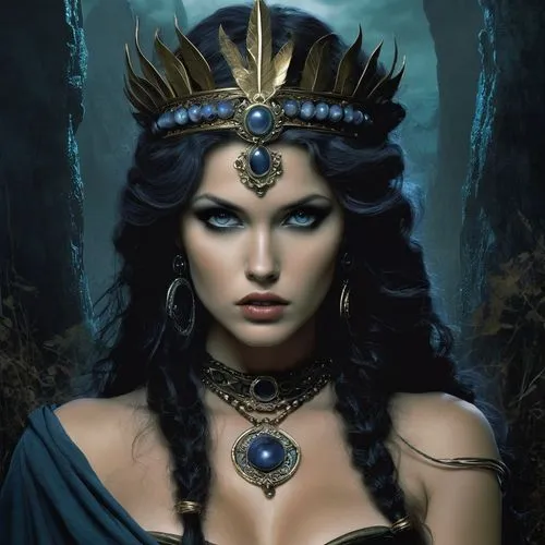 cleopatra,priestess,ancient egyptian girl,queen of the night,blue enchantress,sorceress,celtic queen,the enchantress,fantasy art,warrior woman,athena,fantasy woman,fantasy portrait,artemisia,headdress,fantasy picture,dark elf,goddess of justice,diadem,cybele,Conceptual Art,Fantasy,Fantasy 34