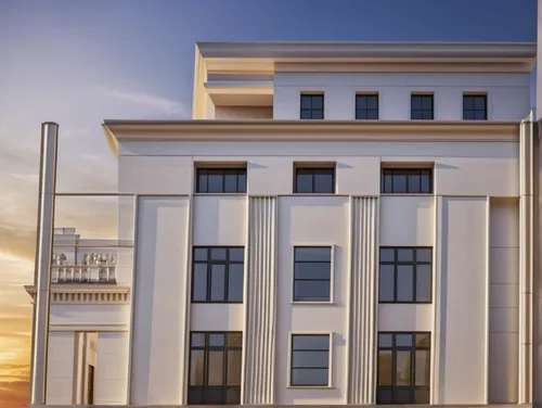 art deco,appartment building,classical architecture,model house,doric columns,modern building,official residence,art nouveau design,neoclassical,3d rendering,art deco frame,facade painting,athenaeum,g