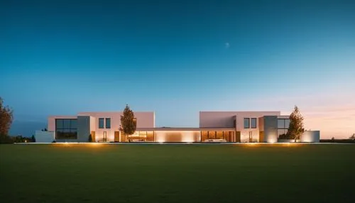 glass bricks concrete  garden trees pool wood park landscape sunlight blue sky night view Spotlights night view summer manoir villa ,exterior of modern house with lights shining on grass,modern house,