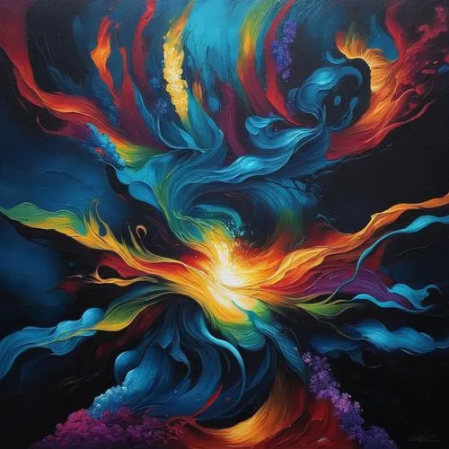 ayahuasca,dancing flames,fire artist,vortex,oil painting on canvas,samuil,aura,colorful spiral,abstract artwork,flame spirit,energies,fenix,vibrantly,pheonix,soulfire,eruptive,supernovae,spiral nebula,dmt,vibrancy,Illustration,Realistic Fantasy,Realistic Fantasy 25