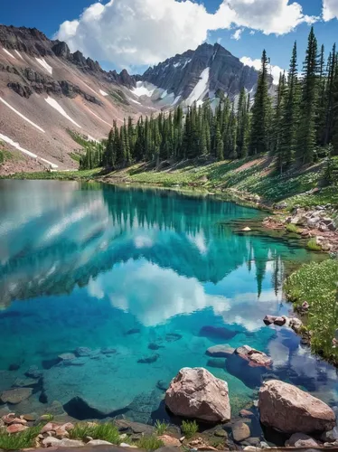 Crystal blue lake in the Colorado San Juan Mountains,alpine lake,heaven lake,emerald lake,glacial lake,beautiful lake,lake moraine,high mountain lake,mountain lake,two jack lake,colorado,rocky mountai