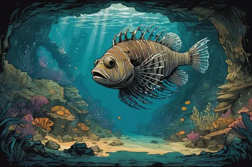 forest fish,underwater fish,cichlid,underwater background,porcupine fishes,fish in water,deep sea fish,coelacanth,triggerfish-clown,butterflyfish,angelfish,aquarium,barramundi,sheepshead,aquarium decor,deep sea,underwater oasis,aquarium inhabitants,trunkfish,aquaculture,Illustration,Children,Children 04