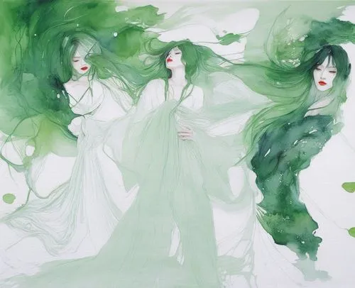 norns,dryads,perfume,sylphs,dryad,nephrite,Illustration,Paper based,Paper Based 20