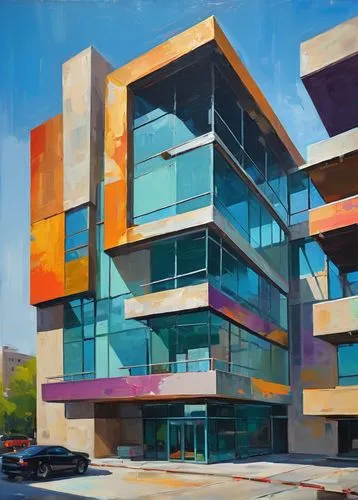 colorful facade,contemporary,hypermodern,kimmelman,mondriaan,cubic house,modern architecture,eisenman,glassell,mondrian,cube house,shulman,modernism,glass blocks,apartment building,escala,lofts,seidler,weisman,apartment block,Conceptual Art,Oil color,Oil Color 20