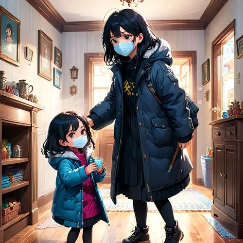 winter clothes,fukawa,winter clothing,father and daughter,hikikomori,sarumi,Anime,Anime,General