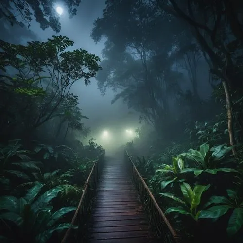 the mystical path,foggy forest,rain forest,forest path,rainforest,wooden path,hiking path,pathway,foggy landscape,haunted forest,enchanted forest,tree top path,australian mist,the path,forest of dreams,walkway,valdivian temperate rain forest,fairytale forest,fairy forest,mystical,Photography,General,Fantasy