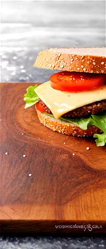 Delicious sandwich, vertical composition, close-up shot, crispy bread, juicy beef patty, melted cheese, fresh lettuce, ripe tomato, mayonnaise sauce, sesame seeds, wooden cutting board, shallow depth 