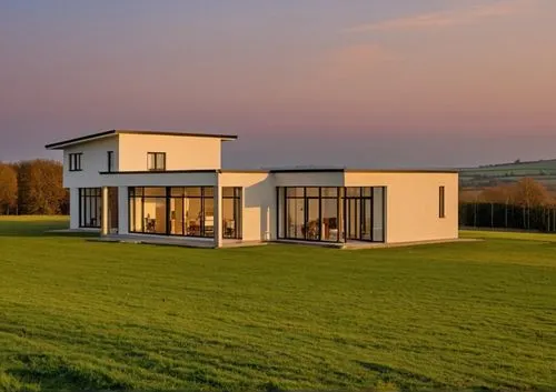 The walls of an old cottage stand tall against a backdrop of green fields and trees. The windows are made of polished wooden, and the curtains are a mix of white and grey shades that seem to dance in 