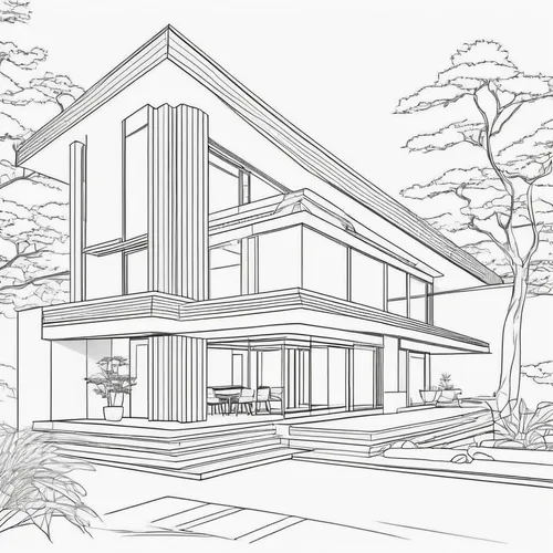 Design modern Japanese architecture with sleek lines, minimalist interiors, and innovative materials. Craft a contemporary atmosphere for a sophisticated and urban space.,house drawing,3d rendering,li