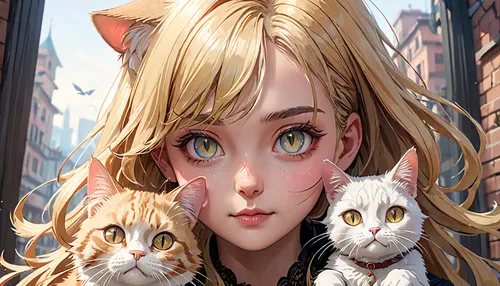 Blonde playing with cat,HD,detailed face,cat's eyes,cat lovers,cat's cafe,cat kawaii,cat family,pet,cat,cat mom,felines,cat eyes,calico cat,cat child,kittens,two cats,cute cat,cats,kat,violet evergard