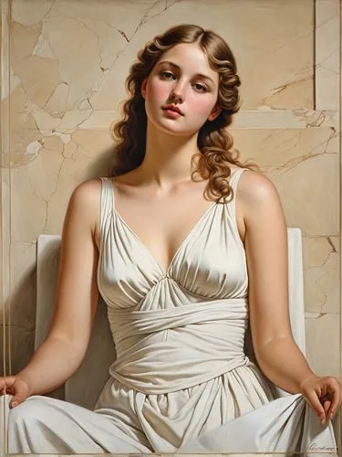 elegant girl in summer painted the way of French Painter jean-dominique Ingres,this is a very nice painting of a woman in a dress,art deco woman,perugini,hypatia,canova,antinous,messalina,venus,melpom