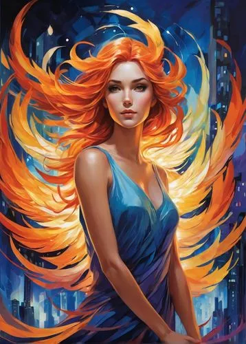 fireheart,flame spirit,firestar,lina,celtic woman,burning hair,Illustration,Realistic Fantasy,Realistic Fantasy 01