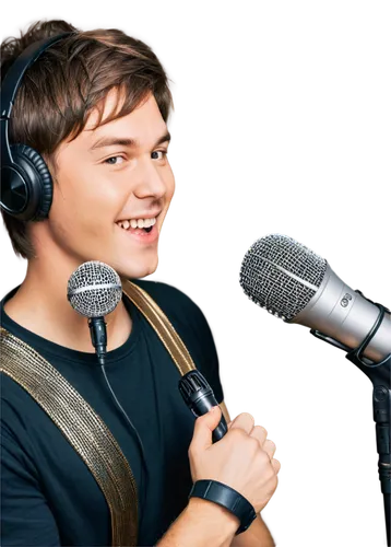 Microphone, music equipment, sound wave, metallic body, silver grille, black windscreen, pop filter, audio cable, recording studio, professional musician, hands holding microphone, singing, facial clo