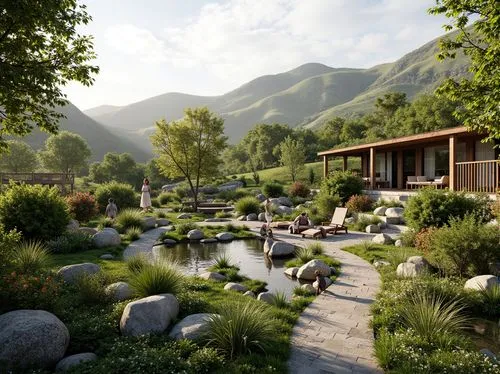 render,3d rendering,cryengine,landscaped,zen garden,japanese zen garden,sake gardens,house in the mountains,landscaping,alpine village,home landscape,nature garden,3d rendered,salt meadow landscape,3d render,house in mountains,idyllic,renderings,rendered,ecovillages