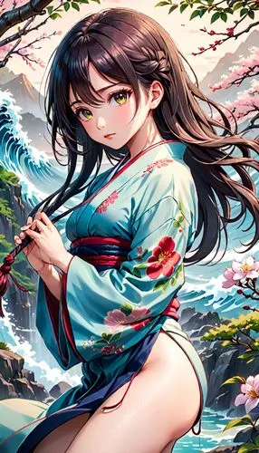 japanese floral background,kimono,yukata,yamashiro,kimono fabric,japanese sakura background,Anime,Anime,Realistic