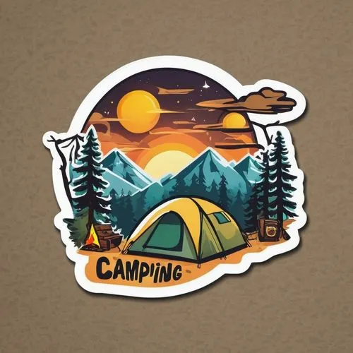 Camping word,a sticker that reads camping, with a tent in the woods,camping tents,camping,camping car,campers,camper,campfin,Unique,Design,Sticker