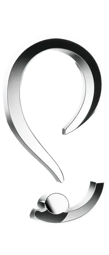 Question mark symbol, white background, bold font, 3D effect, metallic material, reflective surface, close-up shot, high contrast, dramatic lighting, futuristic tone.,a silver letter s with an oval sh