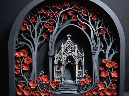 haunted cathedral,portal,gothic church,church door,fairy door,halloween background,forest chapel,stained glass window,halloween frame,all saints' day,church painting,stained glass,gothic style,gothic,samhain,burchfield,cementerio,mausolea,halloween decoration,gothicus,Unique,Paper Cuts,Paper Cuts 09