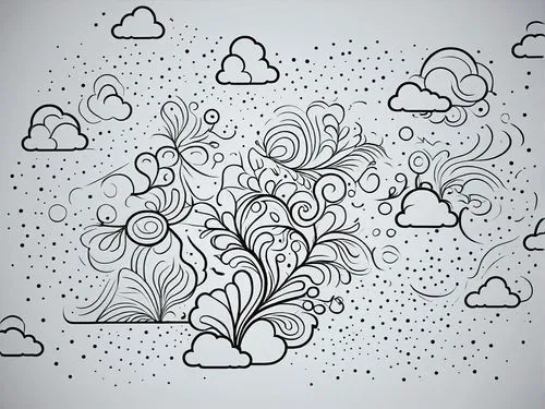 a drawing of a beautiful scenery with a sky,raincloud,rain cloud,background vector,cloudbursts,cloudburst,cloud play,Illustration,Black and White,Black and White 04