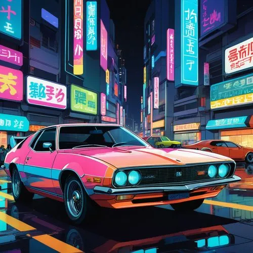 corolla,tokyo city,80's design,wanganella,tokyo,camaros,Illustration,Japanese style,Japanese Style 03