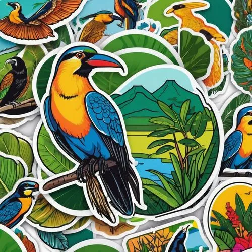 tropical birds,animal stickers,colorful birds,toucans,bird pattern,tropical bird climber,clipart sticker,group of birds,bird painting,birds on a branch,tropical bird,key birds,stickers,garden birds,brown back-toucan,birds on branch,bird bird kingdom,parrots,edible parrots,ornamental bird,Unique,Design,Sticker